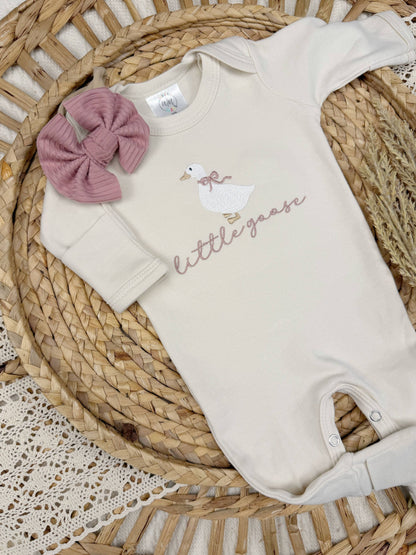 Little goose baby outfit | baby girl footie with goose romper
