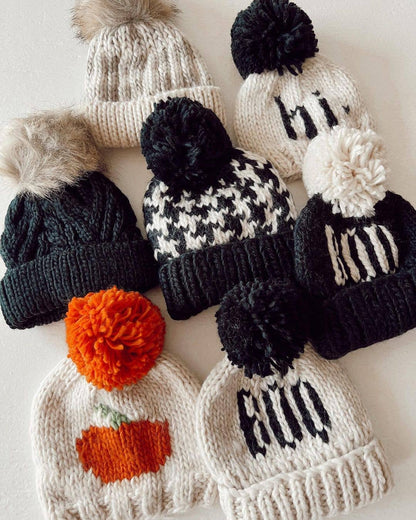 Houndstooth Hand Knit Beanie Hat