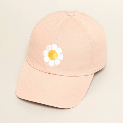 Flower Embroidered Cotton Baseball Dad Cap: One Size / BLACK