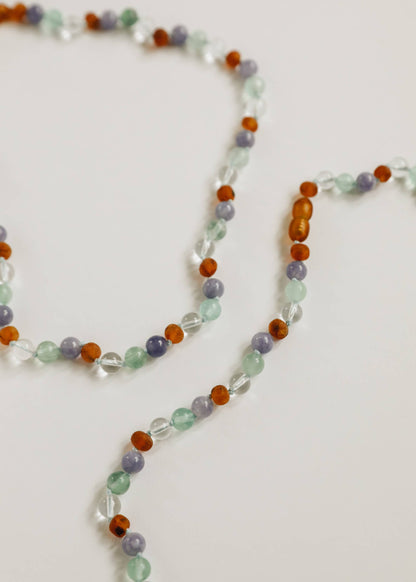 Baltic Sea Amber + Natural Gemstone || Necklace: 11 inch necklace