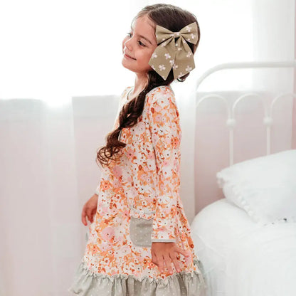 Cream & Tan Flowers Sailor Hair Bow : Large