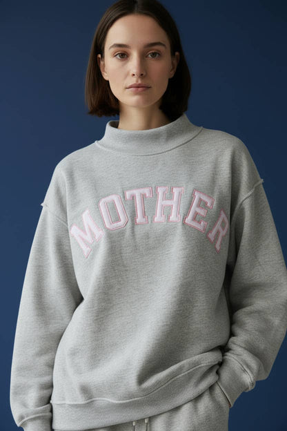MOTHER Embroidered Mock Neck Sweatshirt