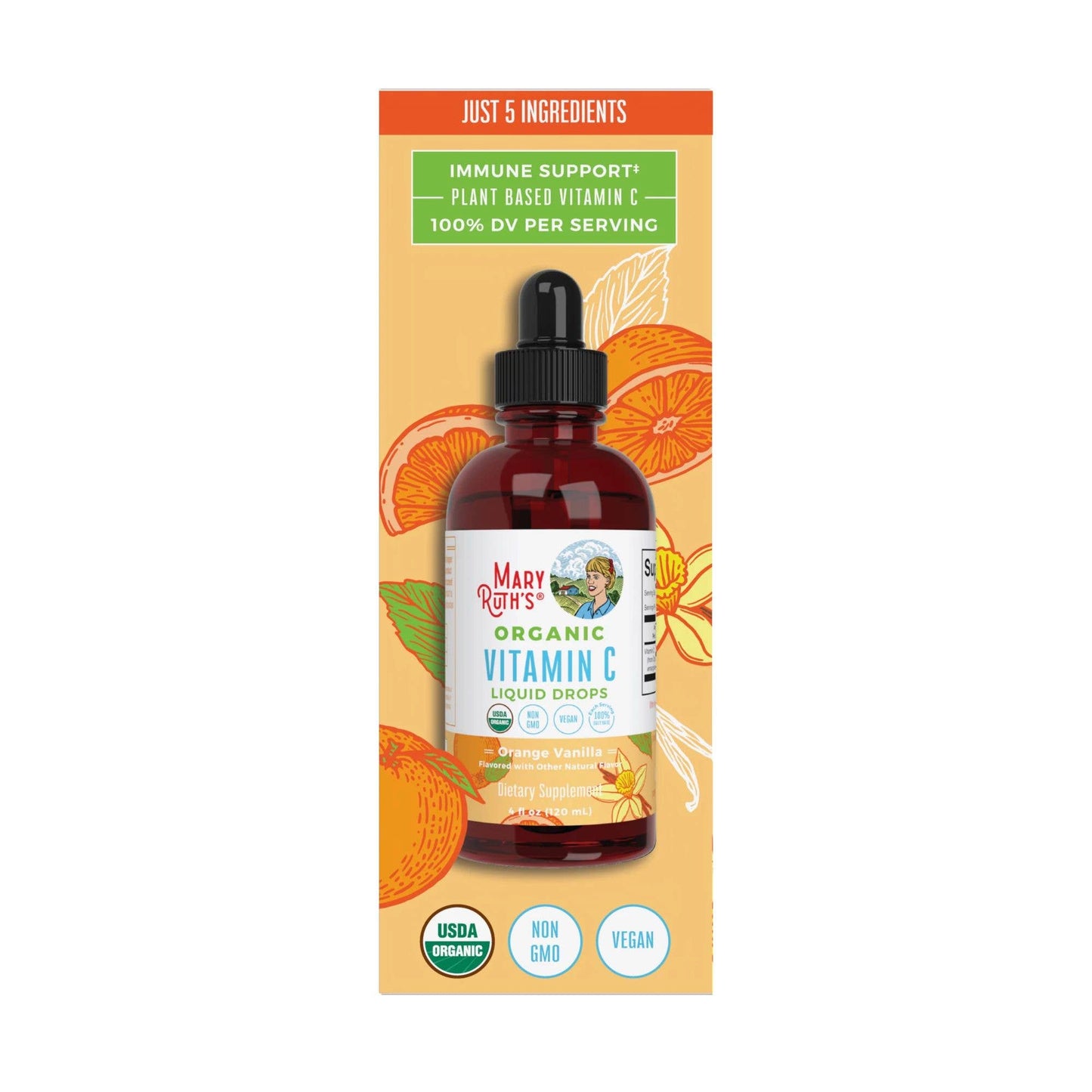 Organic Orange Vanilla Vitamin C Liquid Drop| Vegan, Non GMO