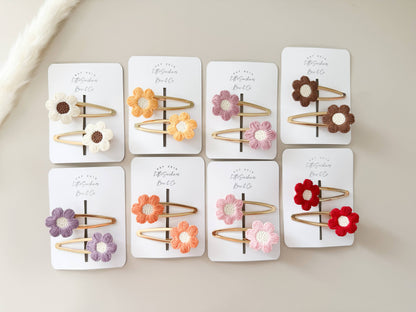 Flower Hair Clips- Set of 2 : Red