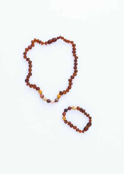 Raw Cognac Baltic Amber + Mookaite Jasper || Necklace