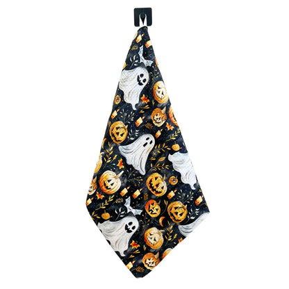 Scary Fall Pumpkins With Ghosts Halloween Waffle Tea Towels