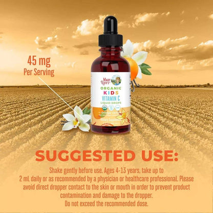 Vegan Organic Kids Vitamin C Drops, Orange Vanilla, Non-GMO