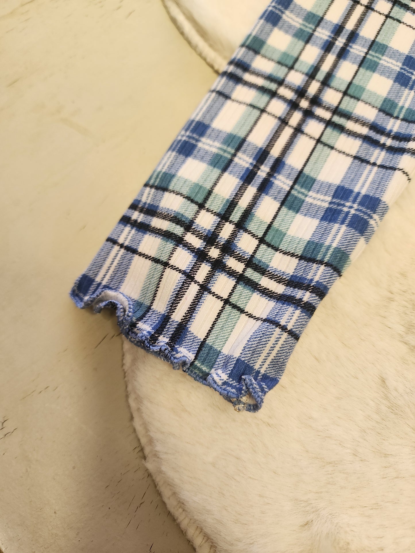 Blue Plaid Ribbed Legging