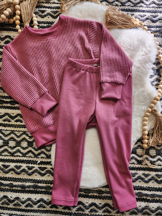 Mauve Brushed Knit Set with Ribbed Leggings