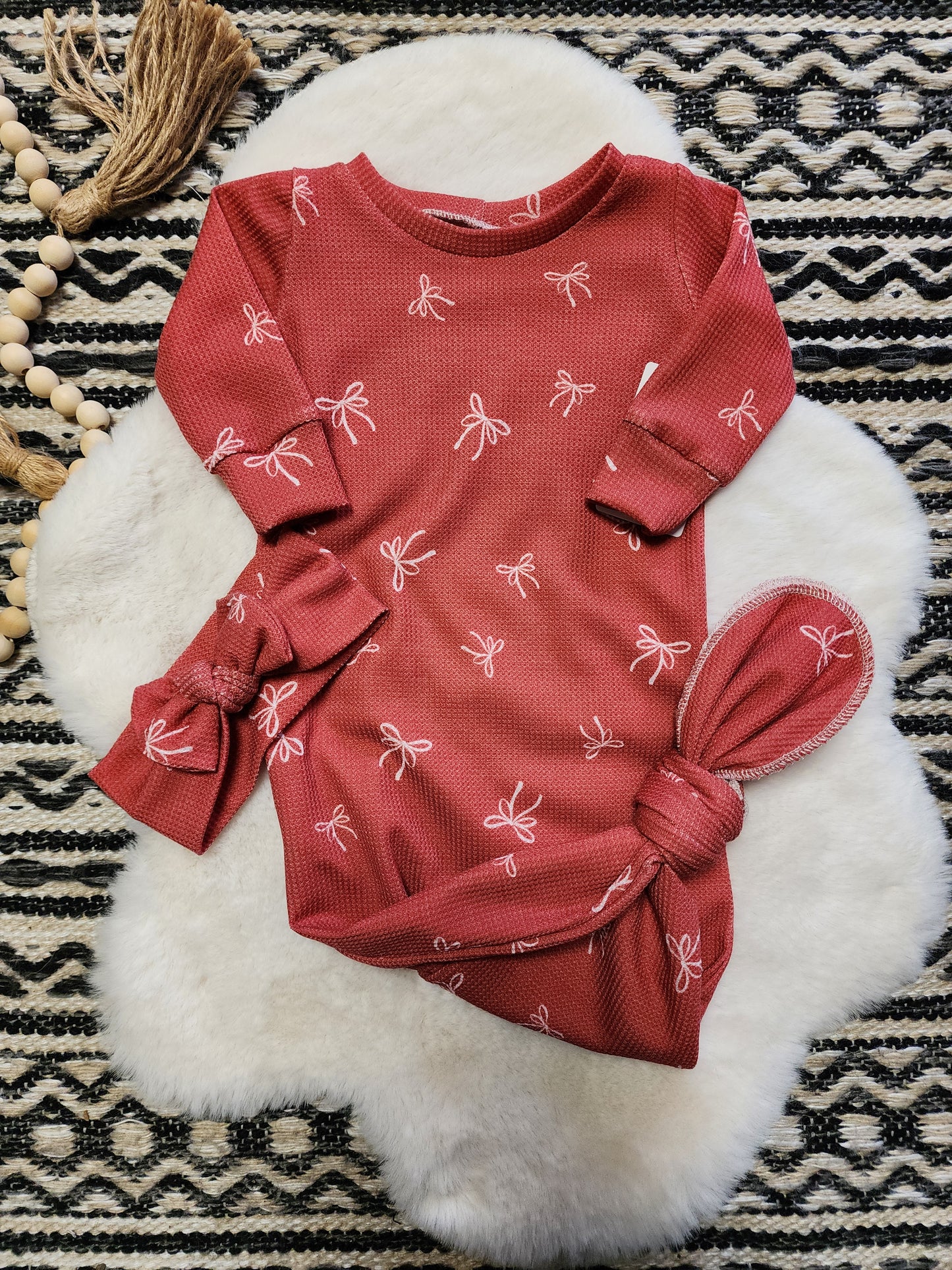 Red Bow Waffle Knit Gown