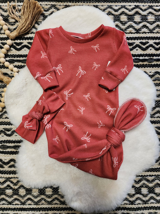 Red Bow Waffle Knit Gown