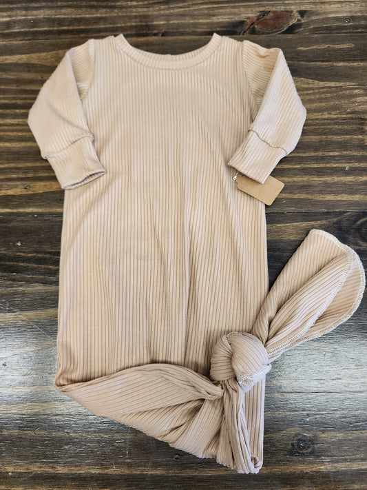 Tan Ribbed Handmade Knotted Baby Gown