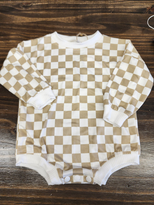 Tan Check Bubble Romper