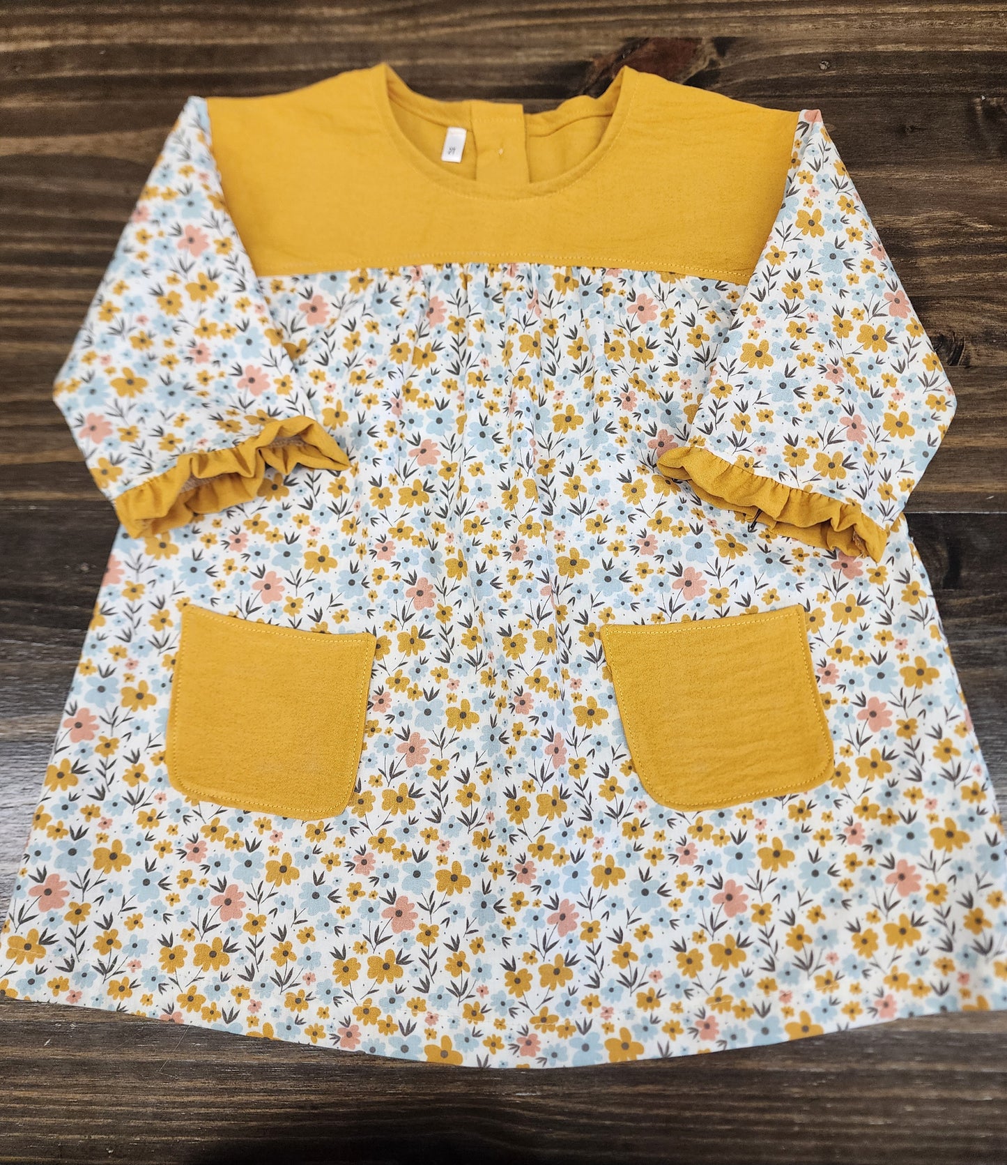 Mustard Floral Peasant Dress