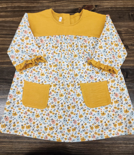 Mustard Floral Peasant Dress