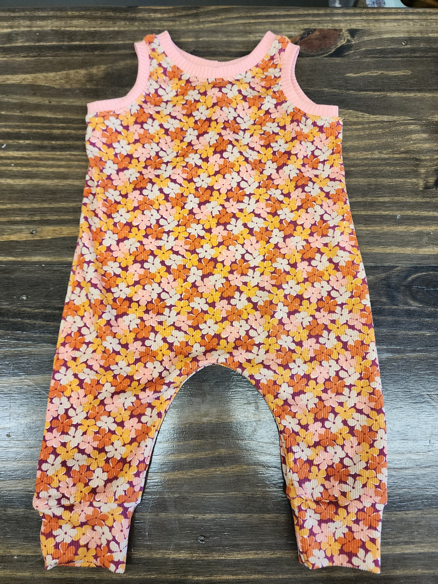 Coral Flower Long Romper