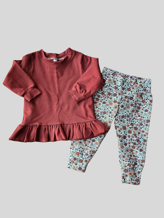 Burgundy Peplum with Floral Leggings