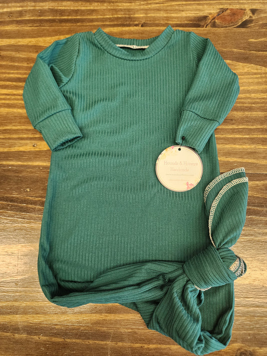 Green Ribbed Handmade Knotted Baby Gown