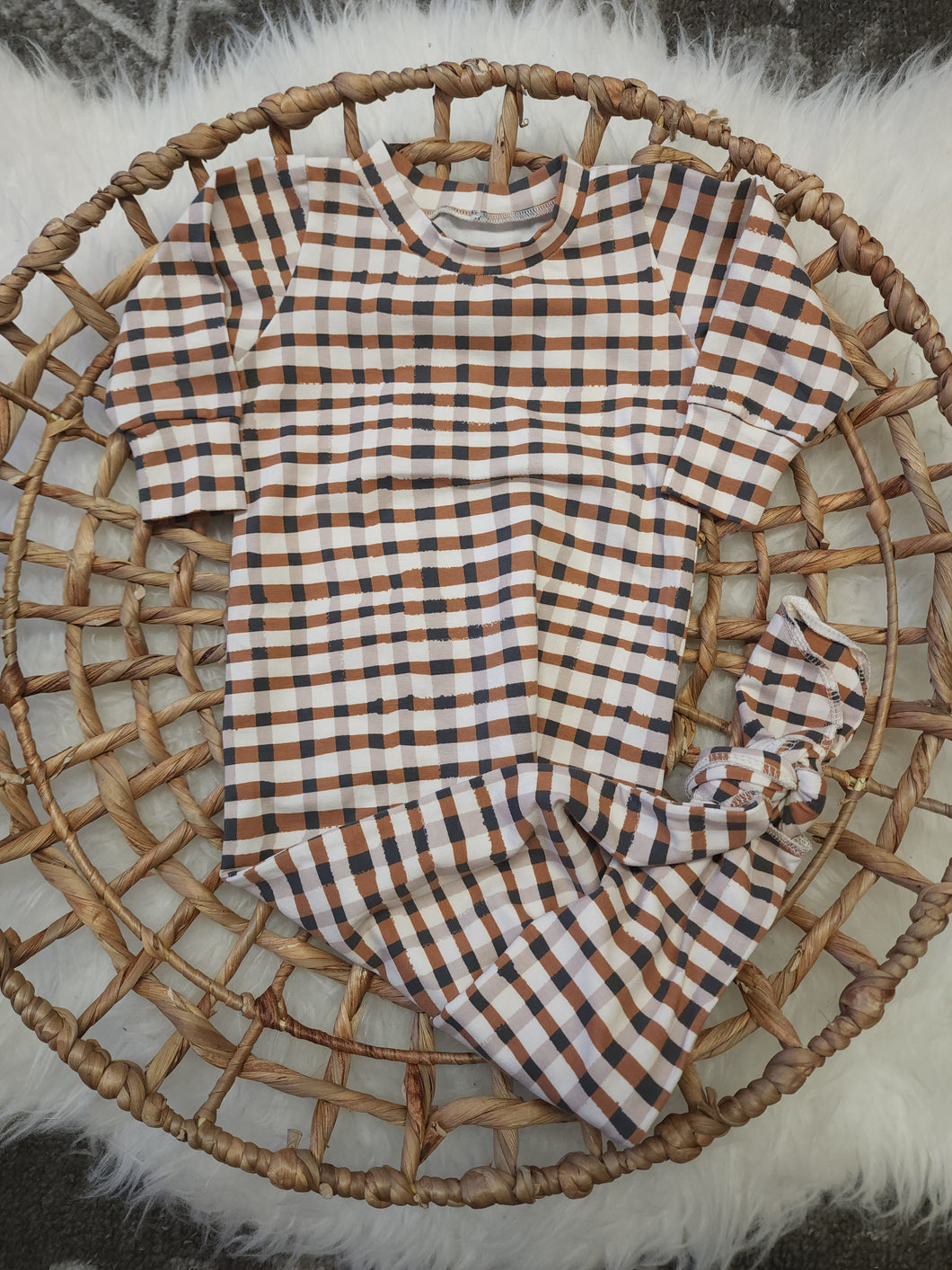Plaid Handmade Knotted Baby Gown