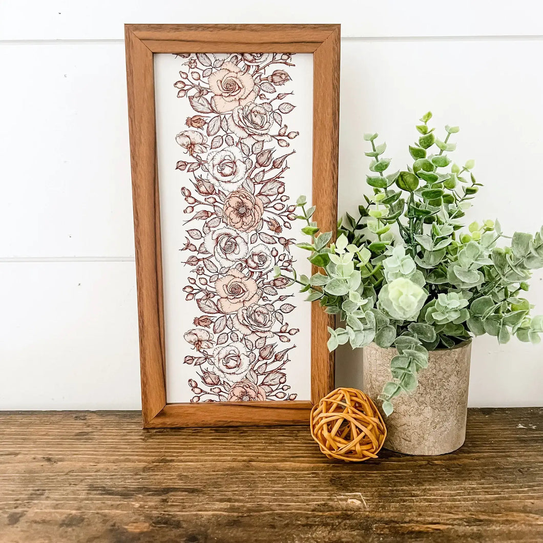 Spring Floral Vintage Pattern Skinny Sign: 6x18 Inches