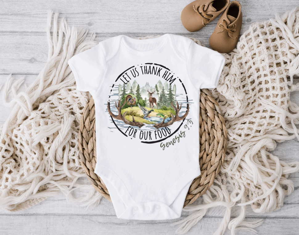 Let us Thank Him for Our Food Genesis 9:3 Long Sleeve Bodysuit