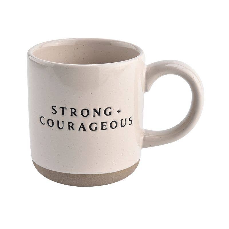 Strong and Courageous - Cream Stoneware Coffee Mug - 14 oz