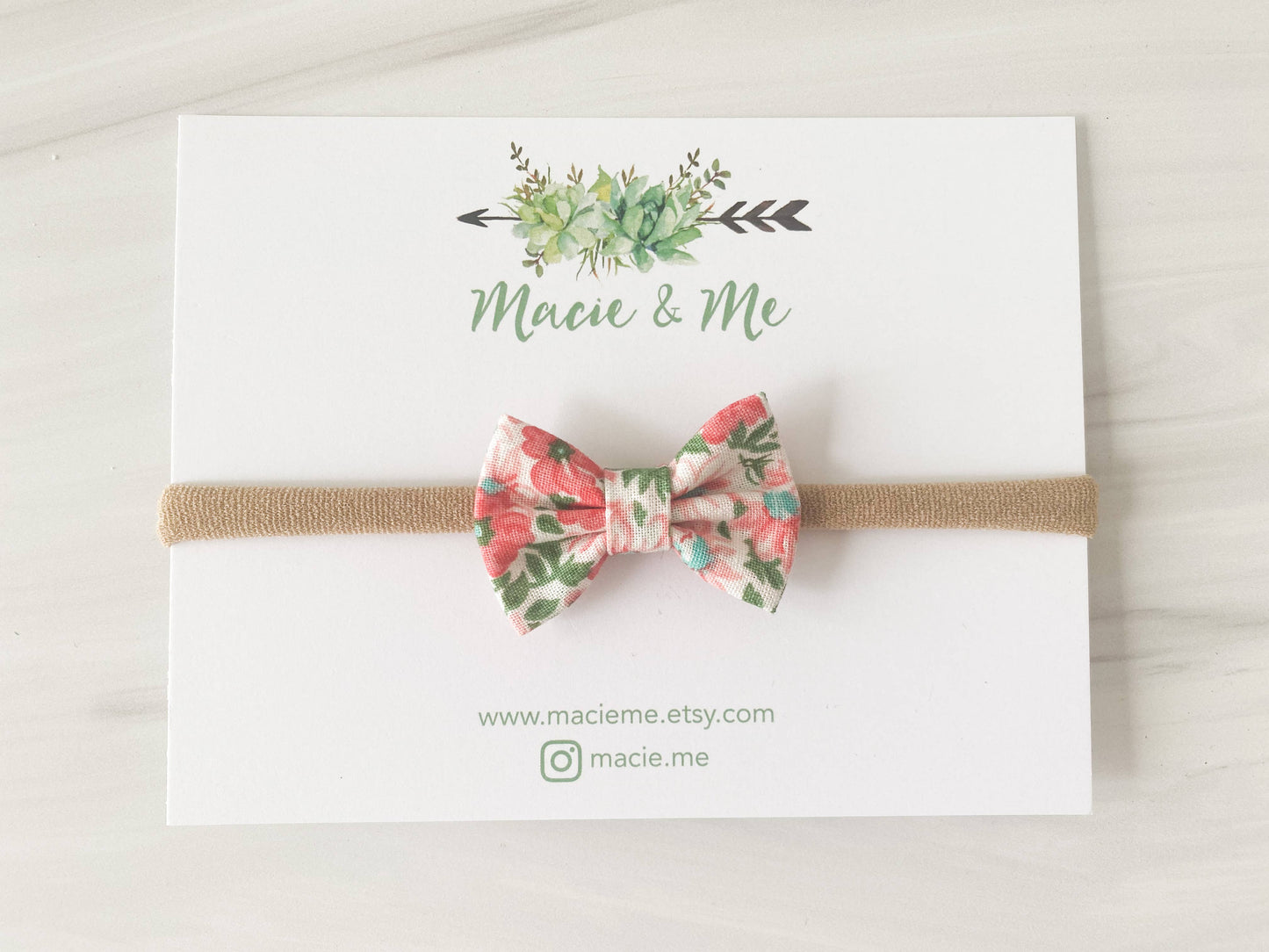 Coral Floral Mini Bow