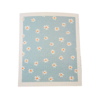 Light Blue With White Flower Swedish Dishcloth
