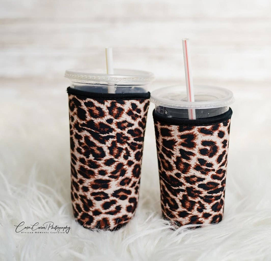 Personalized Iced Coffee holder, Leopard Print Iced Coffee sleeve, reusable coffee sleeve, coffee sleeve, coffee sleeve, iced coffee cozy