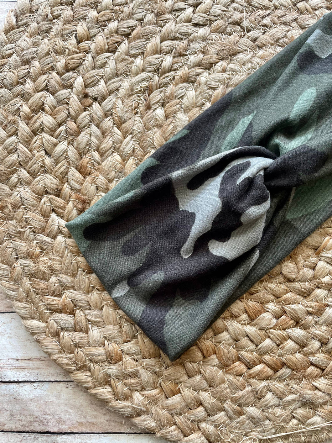 Green Camouflage Knit Twist Headband